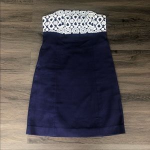 Lilly Pulitzer Bowen Navy Lace Strapless Dress